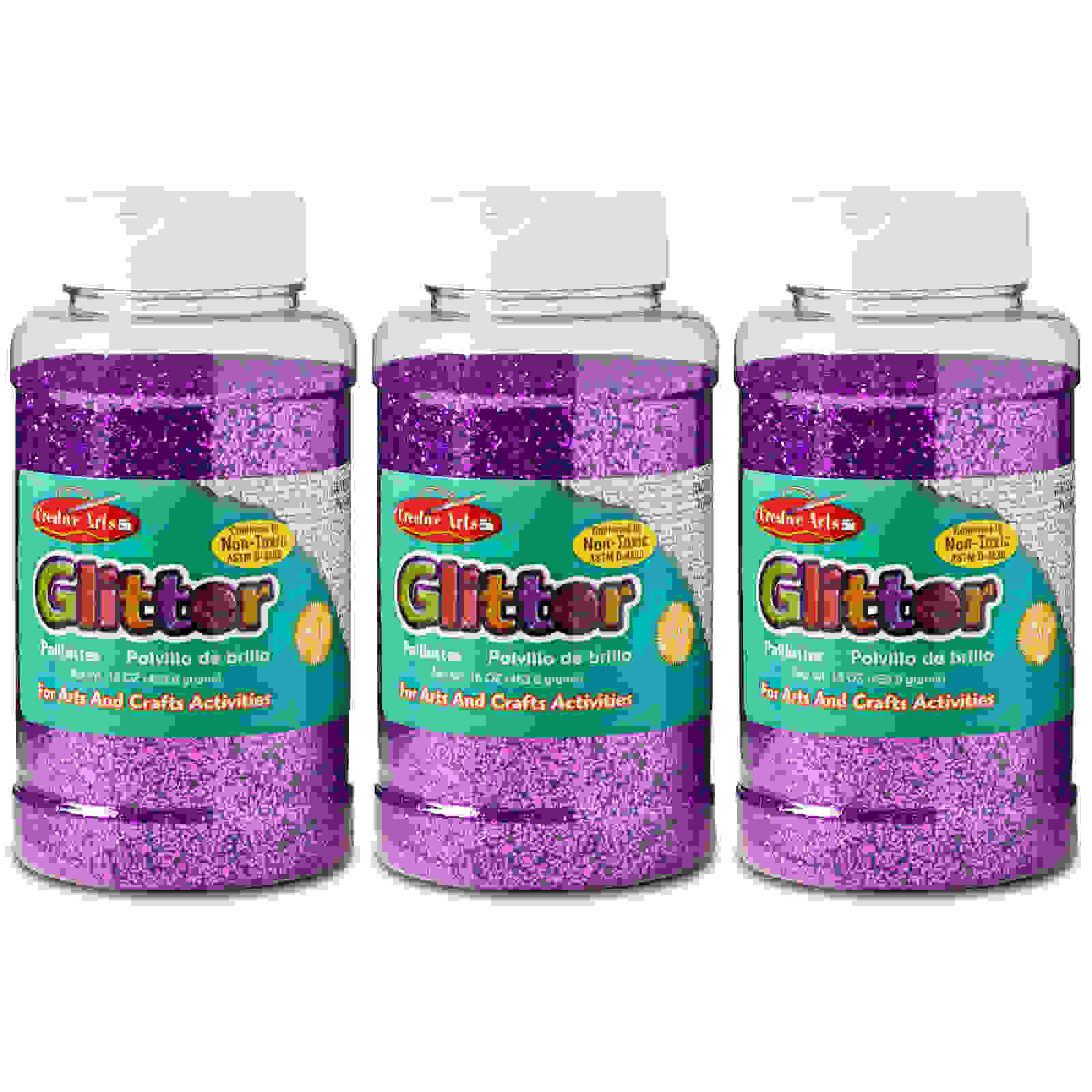 Creative Arts Glitter, 1 lb. Bottle, Purple, Pack of 3