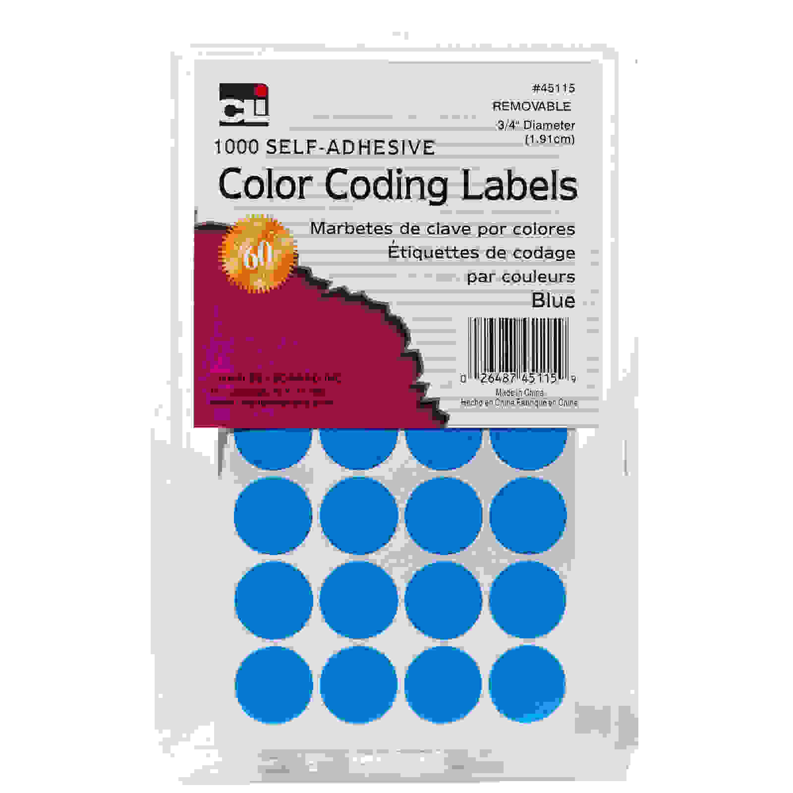 Color Coding Dots, Self-Adhesive Labels, 0.75 Inch Diameter, Blue, Box of 1000