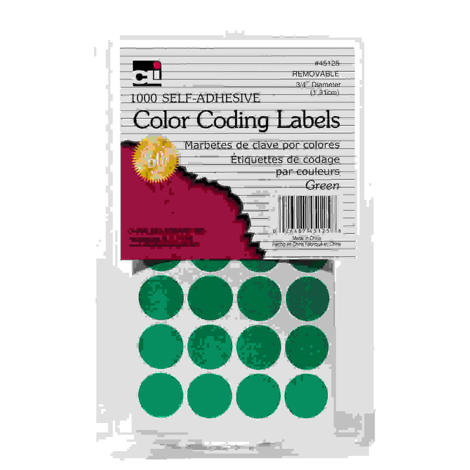 Color Coding Dots, Self-Adhesive Labels, 0.75 Inch Diameter, Green, 1000-Count