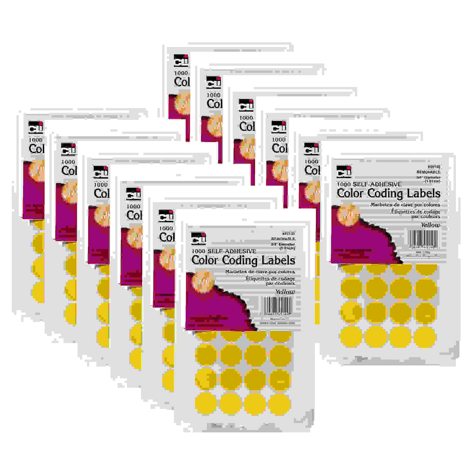Color Coding Labels, 3/4", Yellow, 1000 Per Pack, 12 Packs