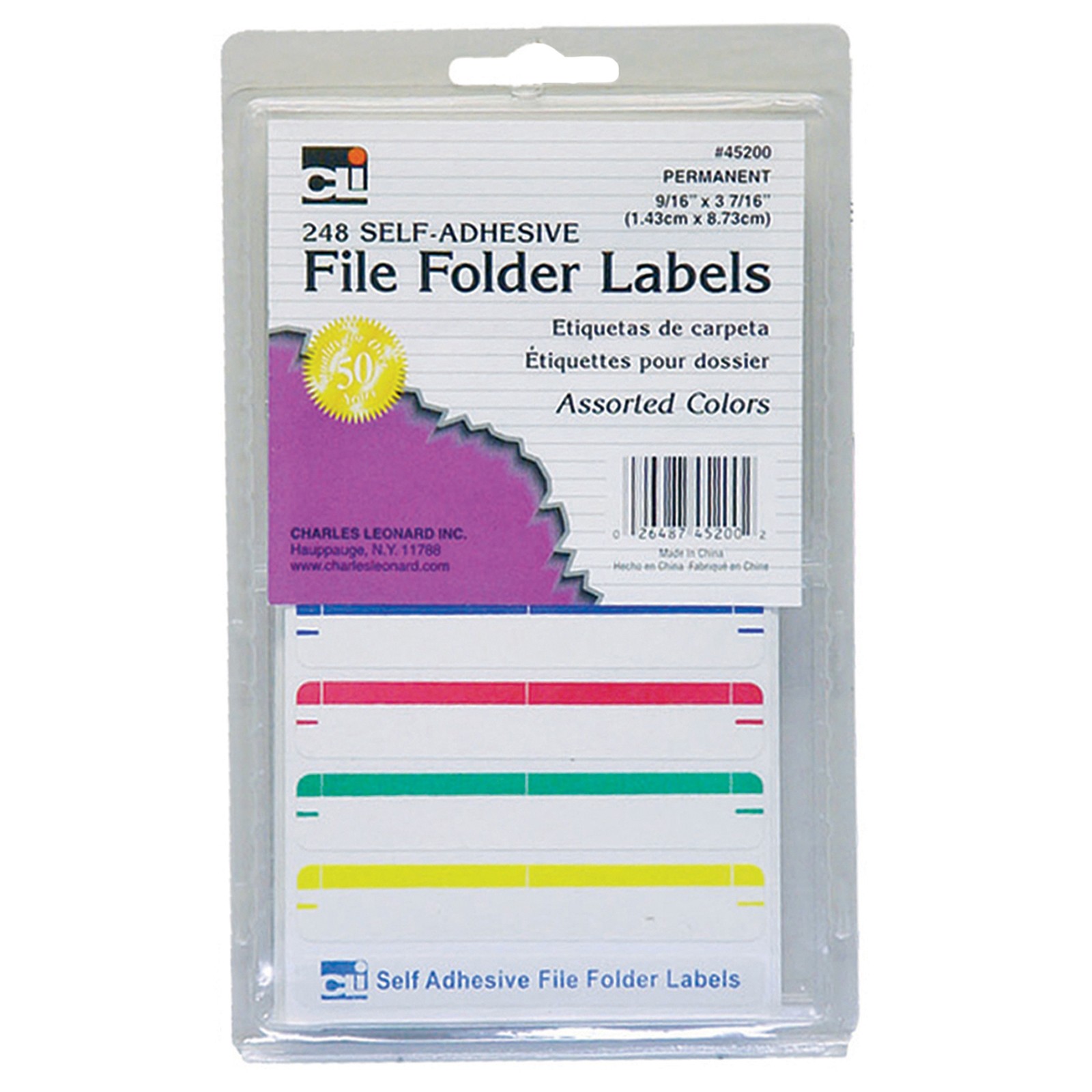 File Folder Labels, Self-Adhesive, 0.56 x 3.43 Inches, Assorted, 248-Count