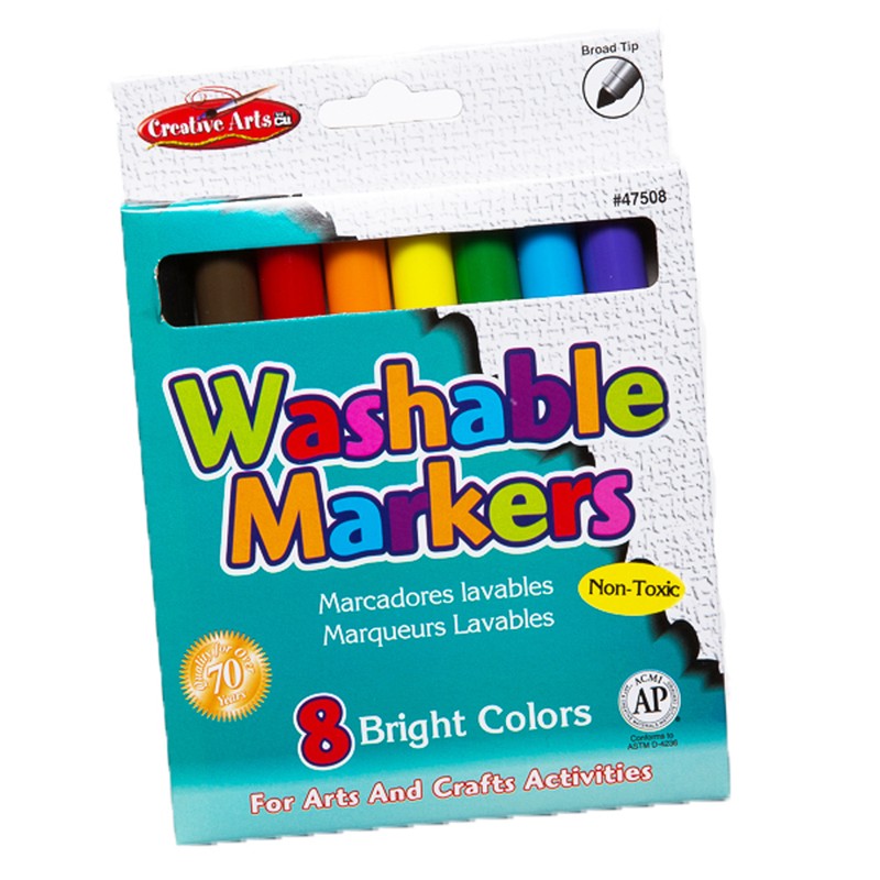 Creative Arts Washable Markers Broad Tip, Assorted Colors, Pack of 8