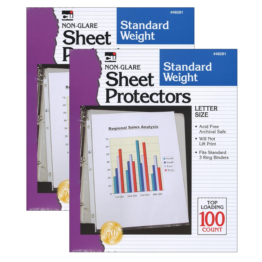 Sheet Protectors, Standard Weight, Letter Size, Non-Glare, 100 Per Box, 2 Boxes