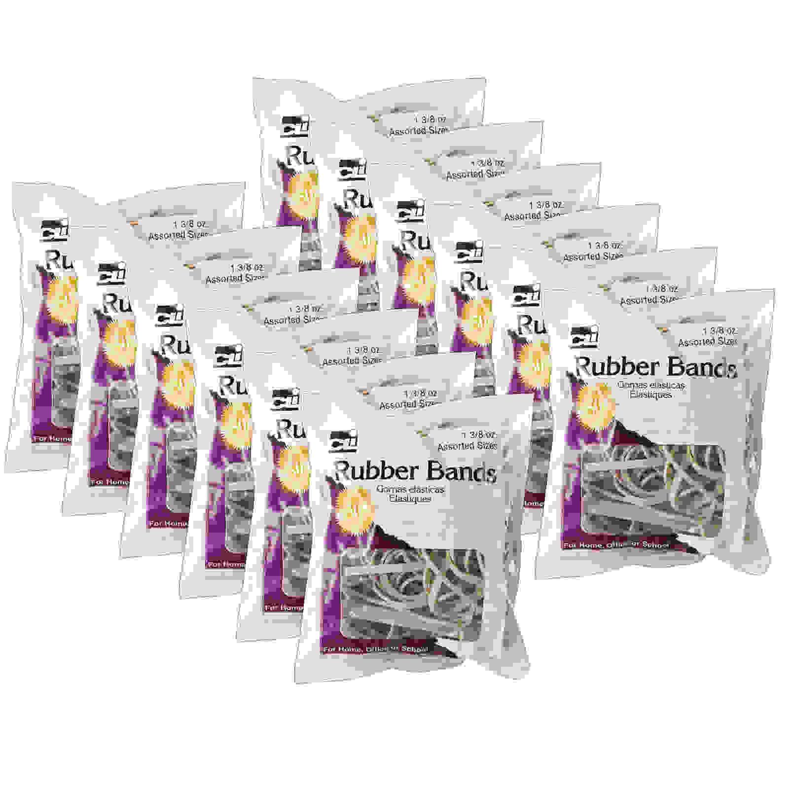 Rubber Bands, Natural Color, 1-3/8oz Bag, 12 Bags