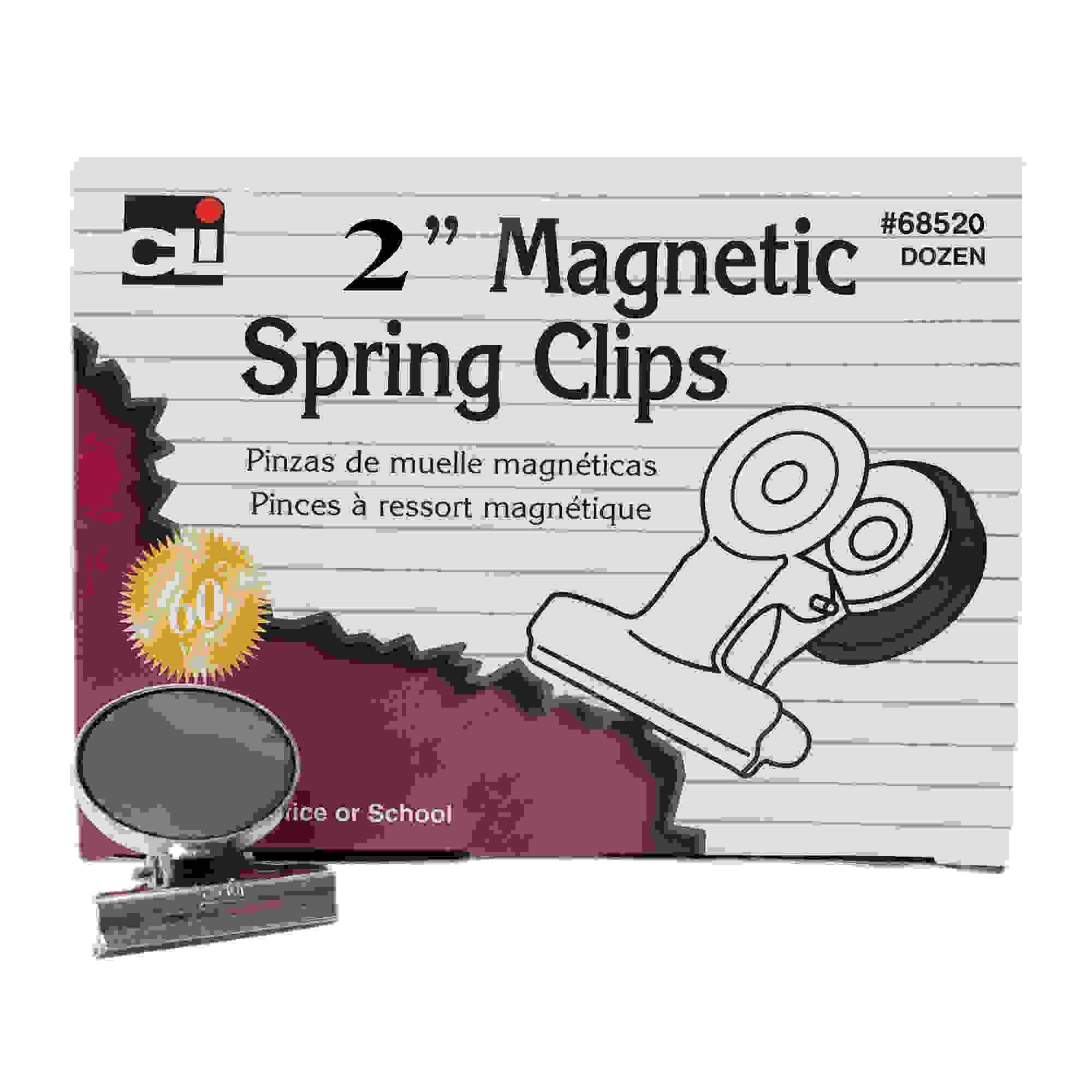 Magnetic Spring Clips, 2", 12/Box