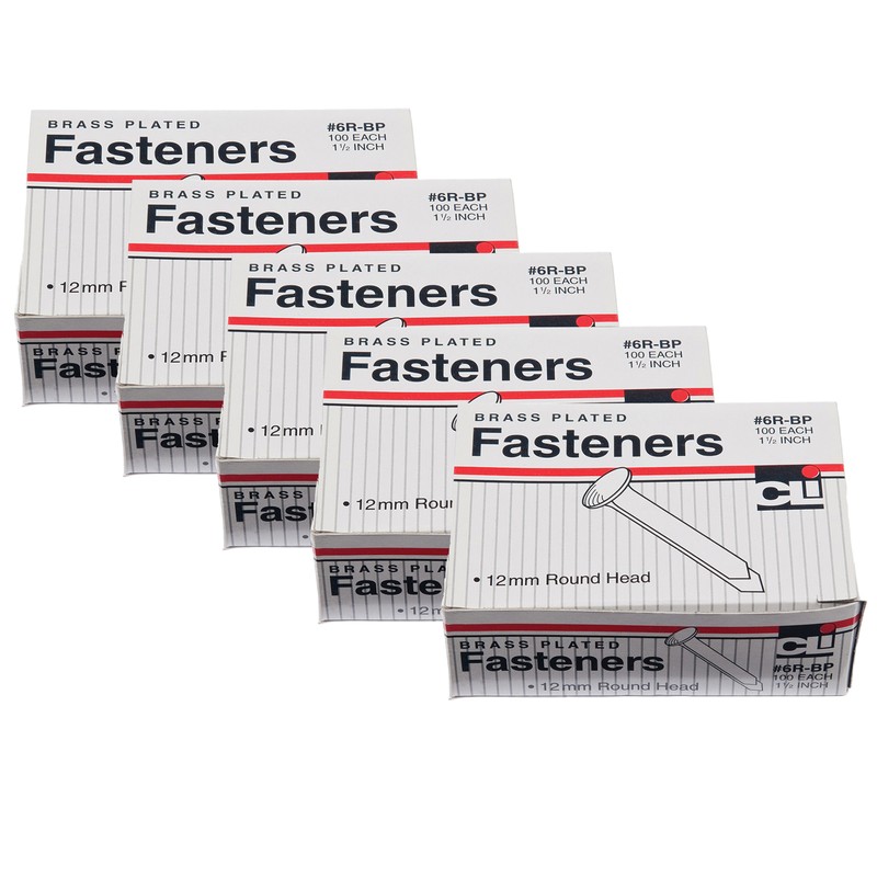 Brass Paper Fasteners 1.5", 100 Per Pack, 5 Packs