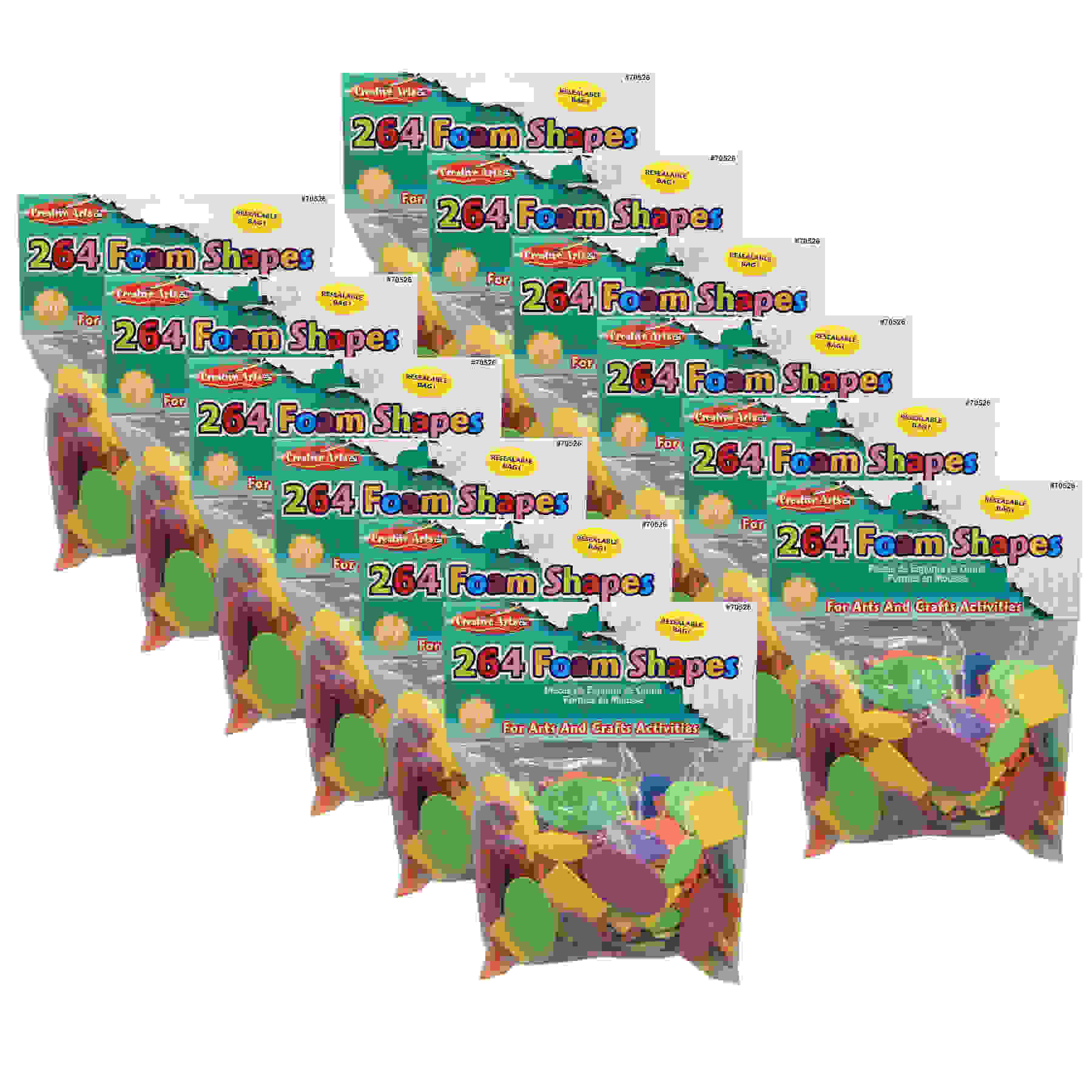 Assorted Foam Shapes, 264 Per Pack, 12 Packs