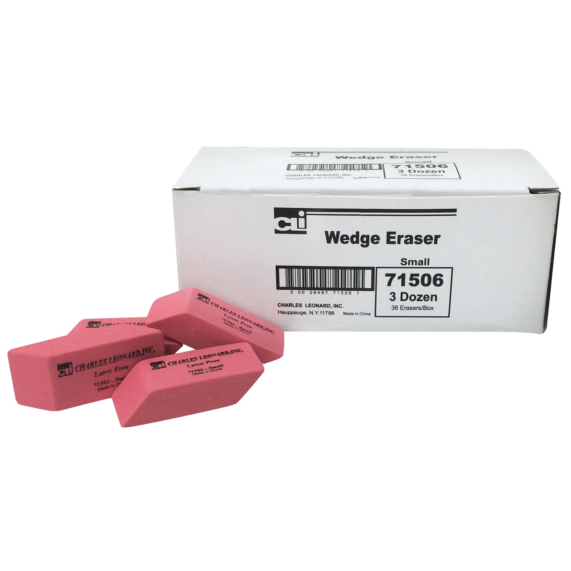 Eraser, Synthetic, Latex Free, Wedge Shape, Pink, Small, 36 Per Box, 6 Boxes