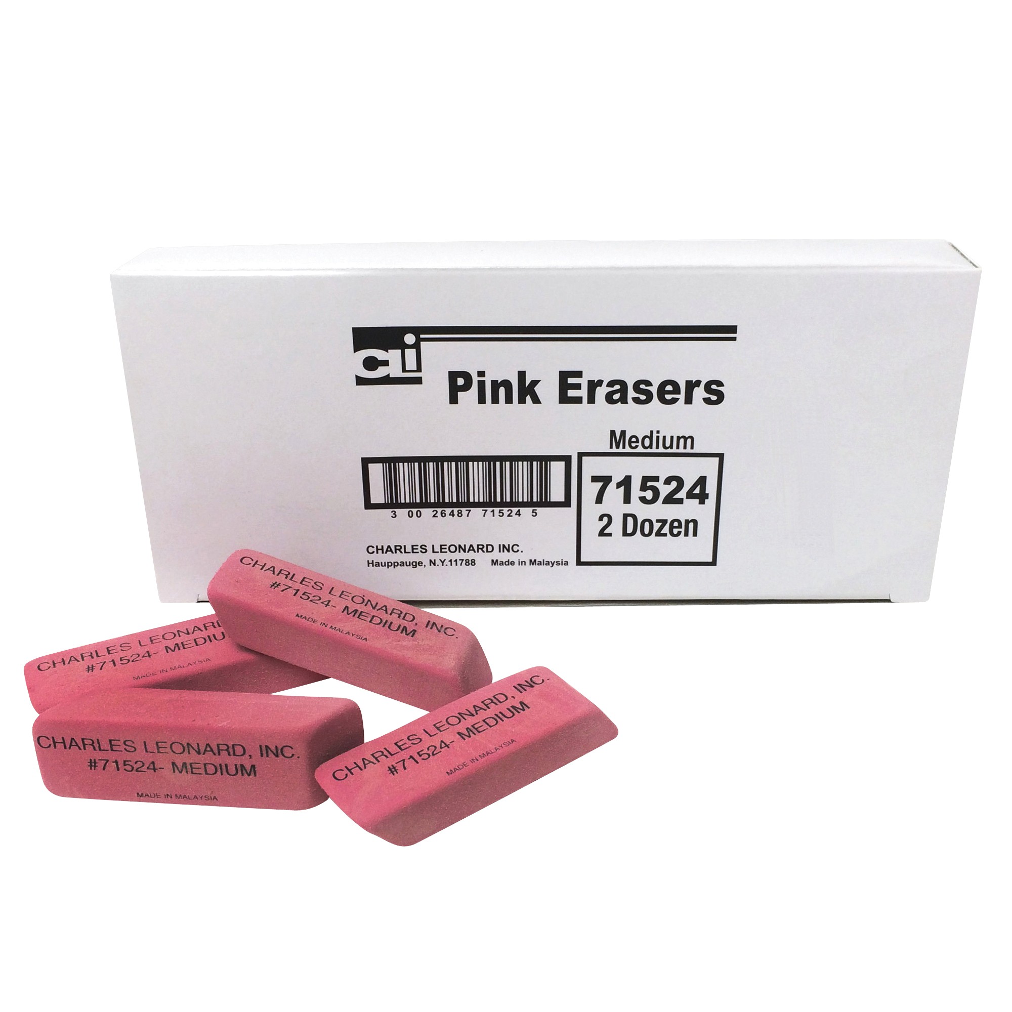 Natural Rubber Wedge Pink Erasers, Medium, Box of 24