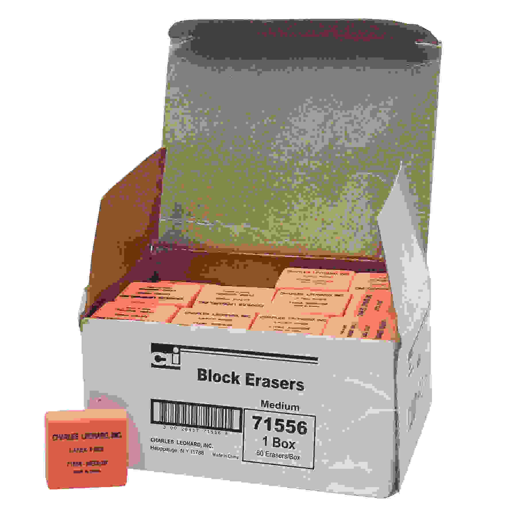 Eraser, Synthetic, Latex Free, Block Shape, Medium, Pink, Box of 60