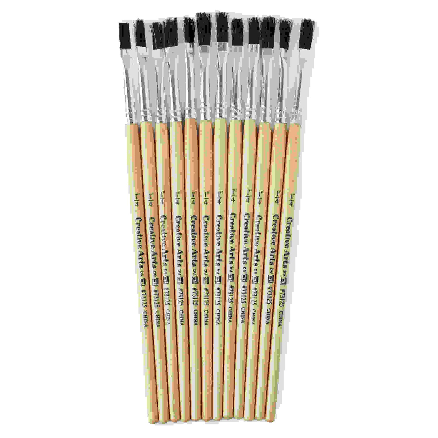 Easle Brushes, 1/4" Wide, Stubby Handle, Natural Bristles, Pack of 12