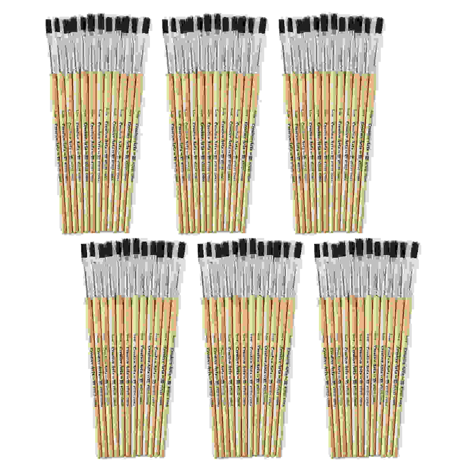 Flat Tip Paint Brushes, 1/4" Natural Bristle, Short, 12 Per Set, 6 Sets
