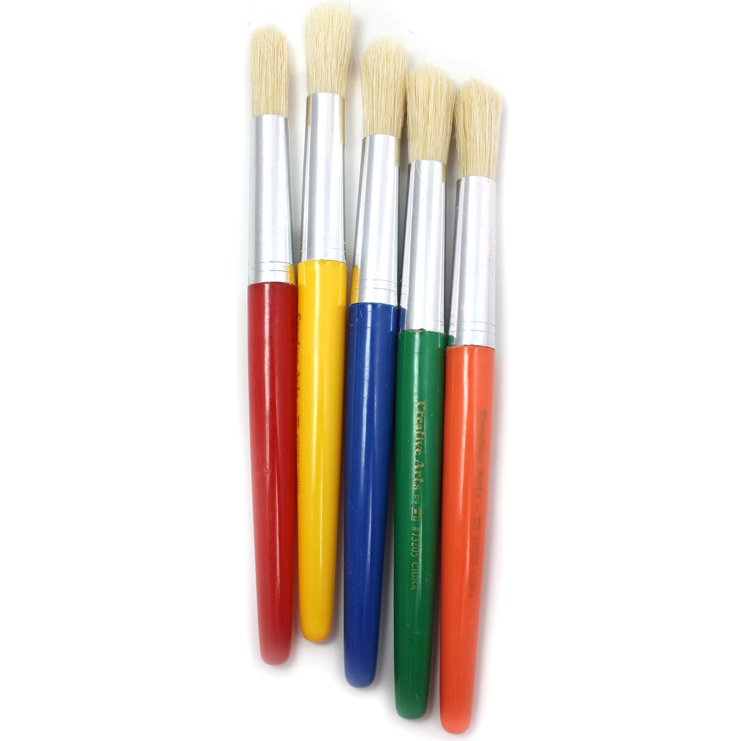Stubby Round Brushes, Natural Bristles, Assorted Colors, Set of 5