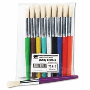 Stubby Round Brushes, Natural Bristles, Assorted Colors, Set of 10