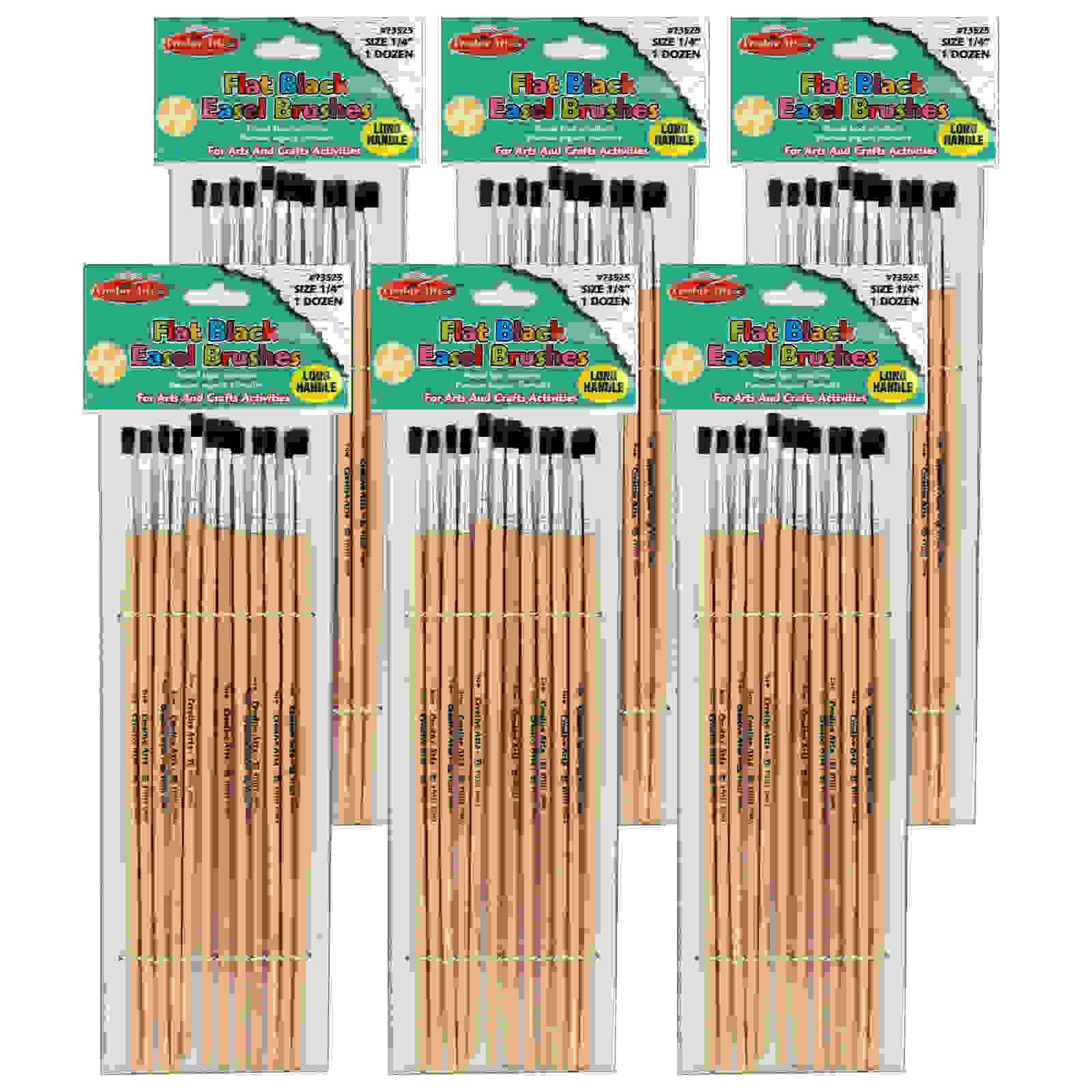 Flat Tip Easel Paint Brushes, 1/4", 12 Per Set, 6 Sets