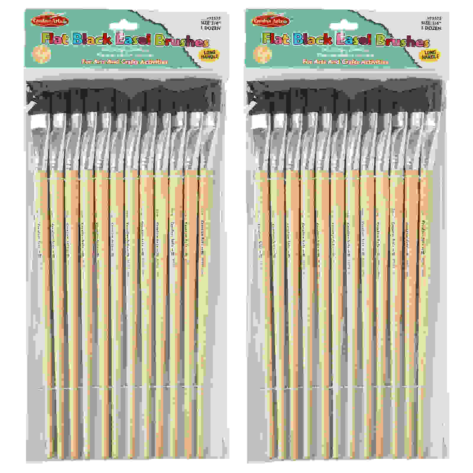 Creative Arts Flat Easel Brushes, 3/4" Bristle, Black, 12 Per Pack, 2 Packs
