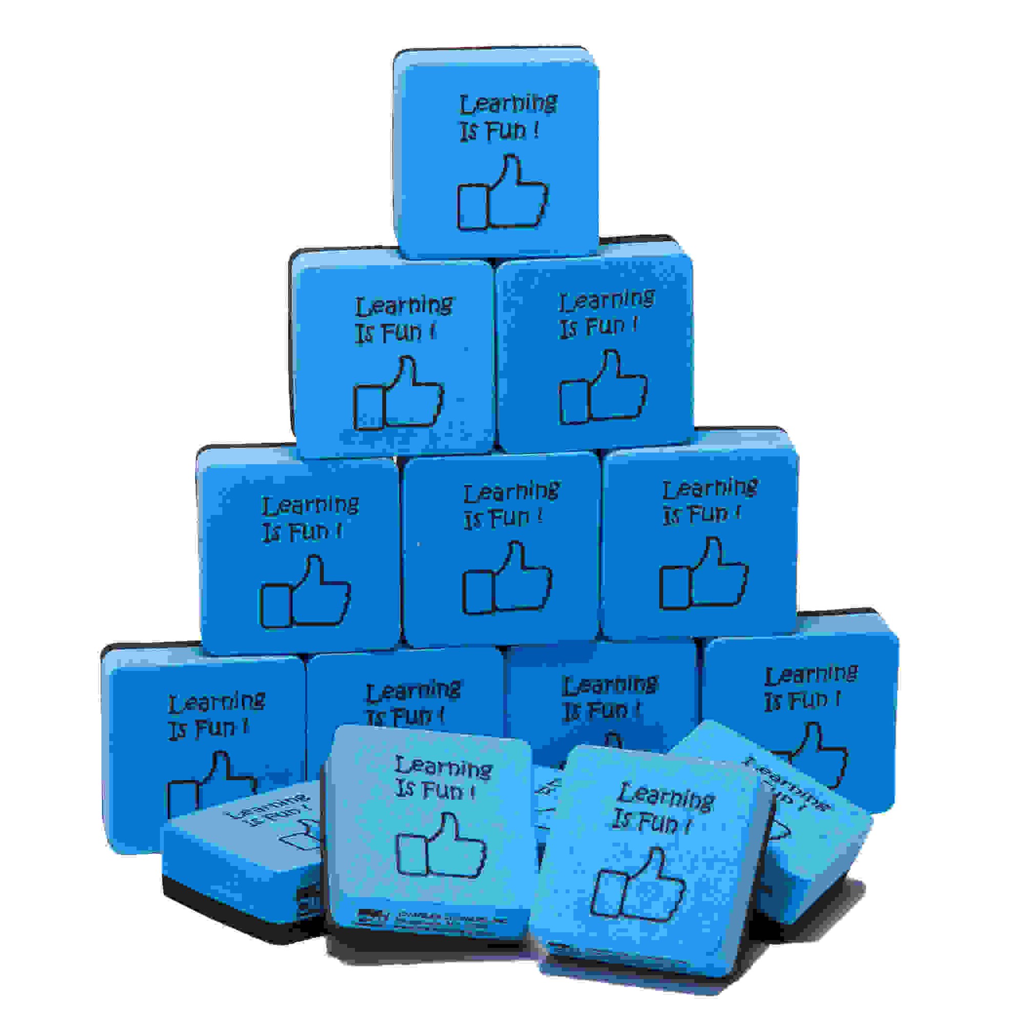 Whiteboard Erasers, Felt and Foam, Learning is Fun Style, 2 x 2", Blue/Black, Pack of 15