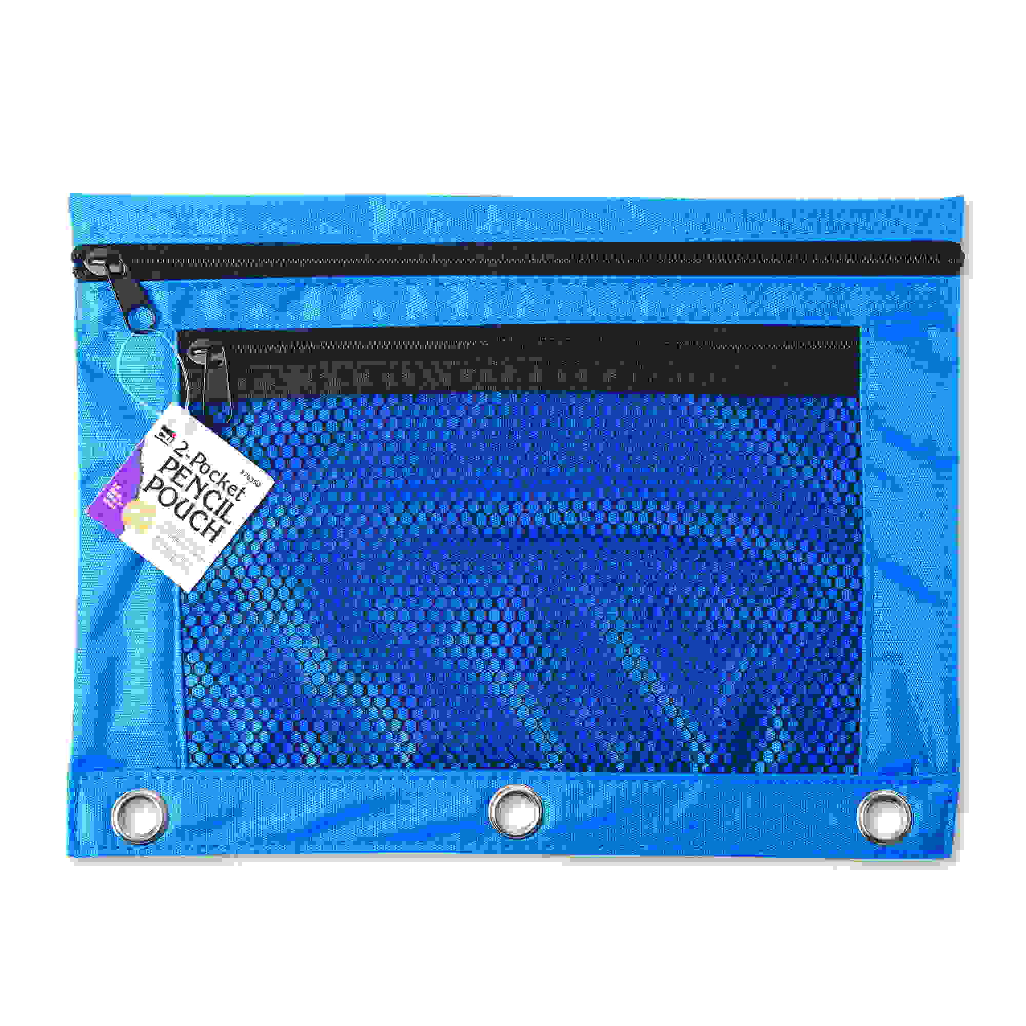 Pencil Pouch for Binder with 2 Pockets, Front Mesh Pocket, Assorted Colors