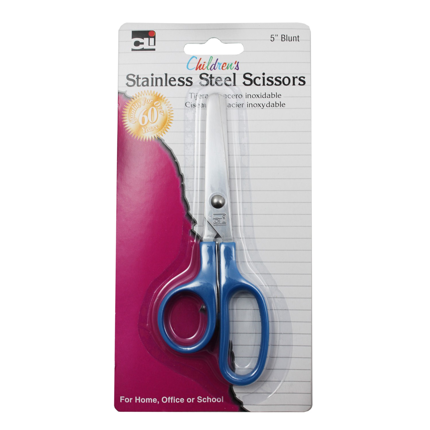 Children's Scissors, Blunt Tip, 5", Stainless Steel, Assorted Colors