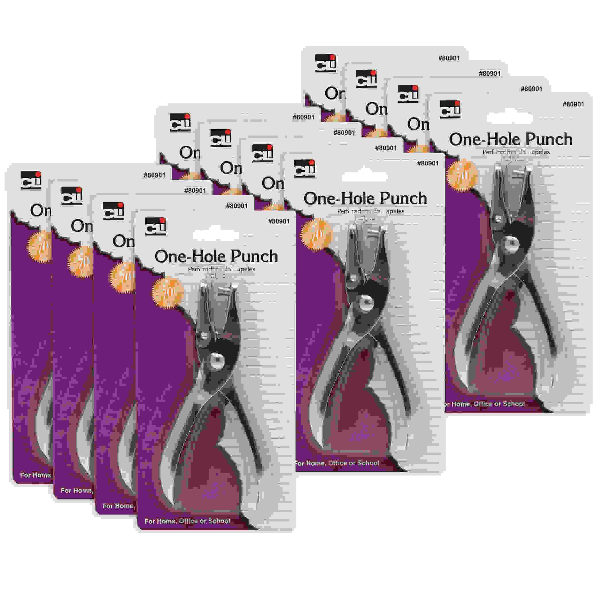 Paper Punch, 1-Hole with Catcher, Pack of 12