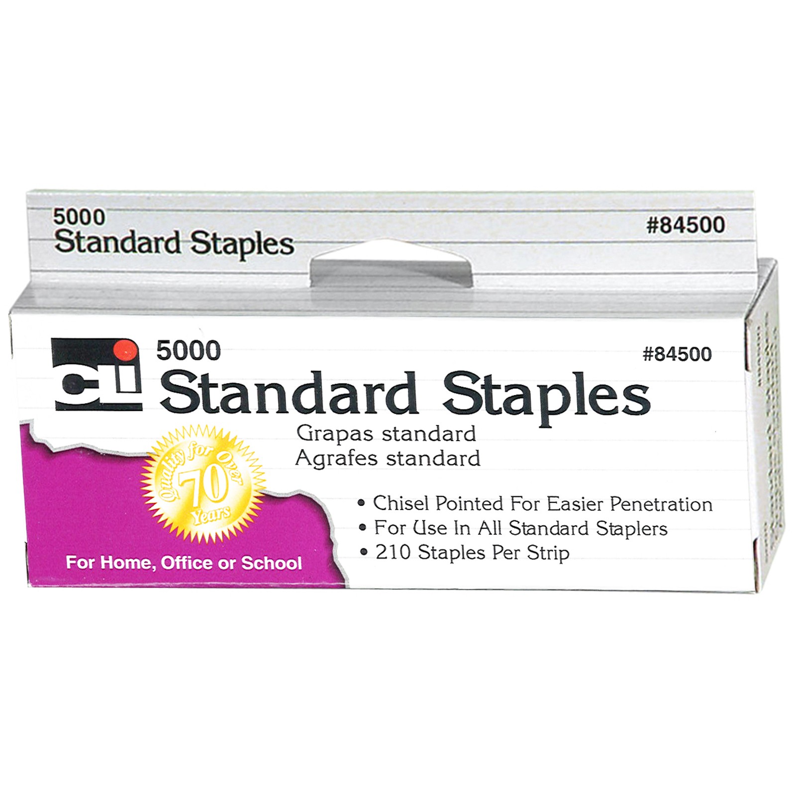 Staples, Standard 26/6 Size, Chisel Pointed Carbon Steel, Silver, 5000/Box