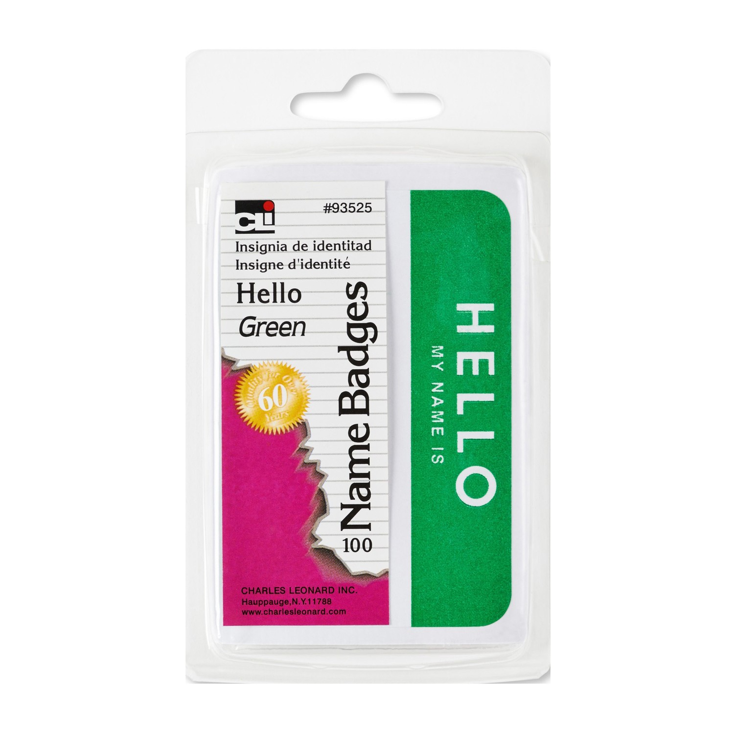 Labels, Name Badge, Hello My Name Is, 3-3/8" x 2-1/4", Green, Pack of 100