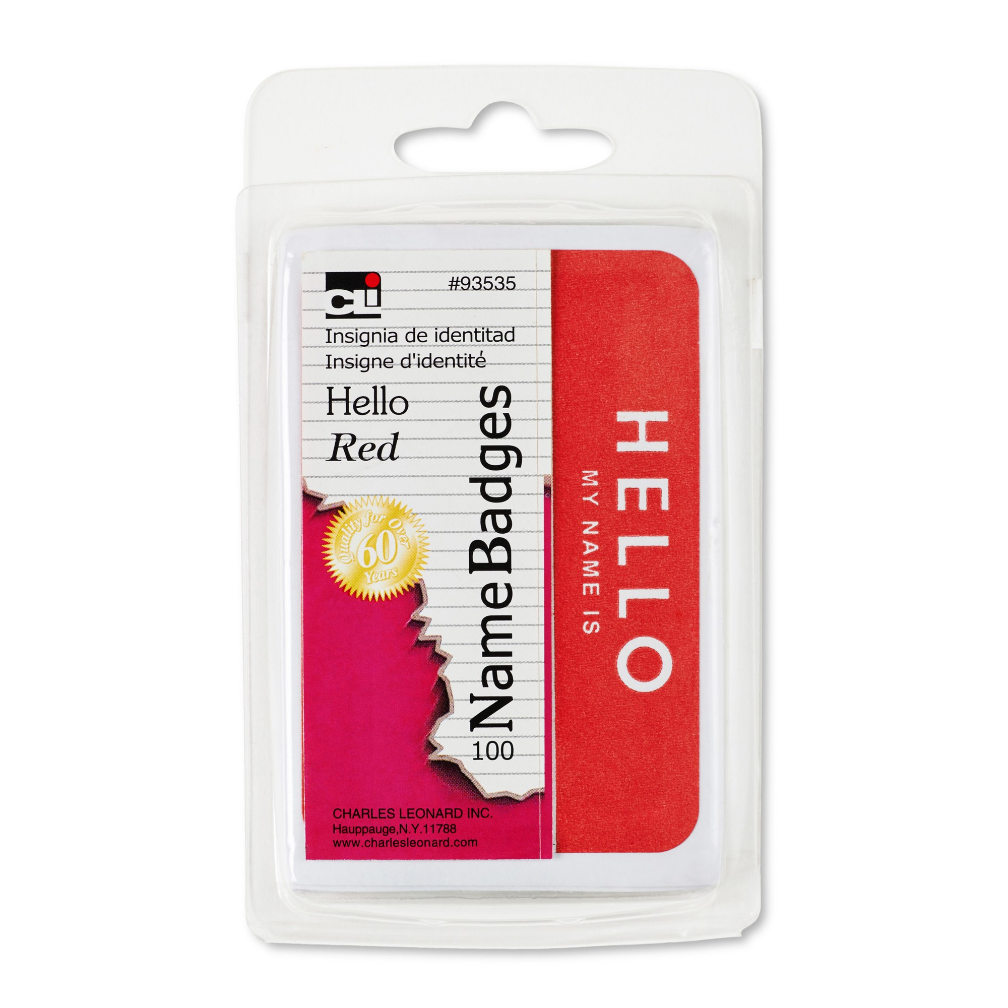 Labels, Name Badge, Hello My Name Is, 3-3/8" x 2-1/4", Red, Pack of 100