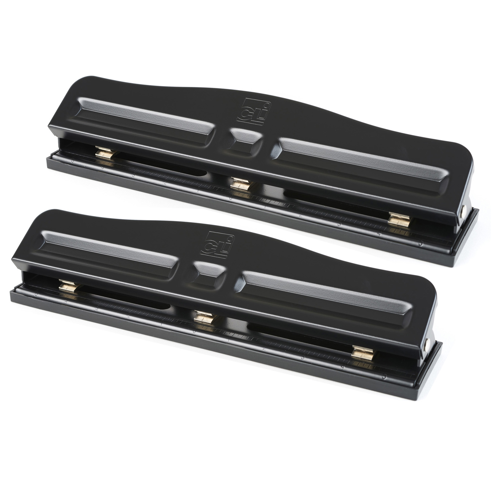 3-Hole Paper Punch, Adjustable Holes, 12 Sheet Capacity, Black, Pack of 2