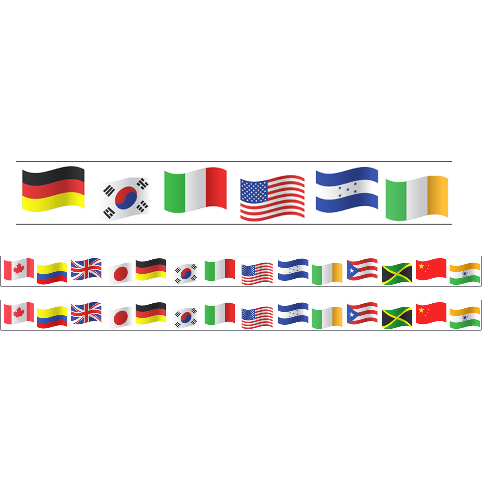 Borders/Trims, Magnetic, Rectangle Cut - 1-1/2" x 24", World Flags Theme, 24' per Pack, 2 Packs