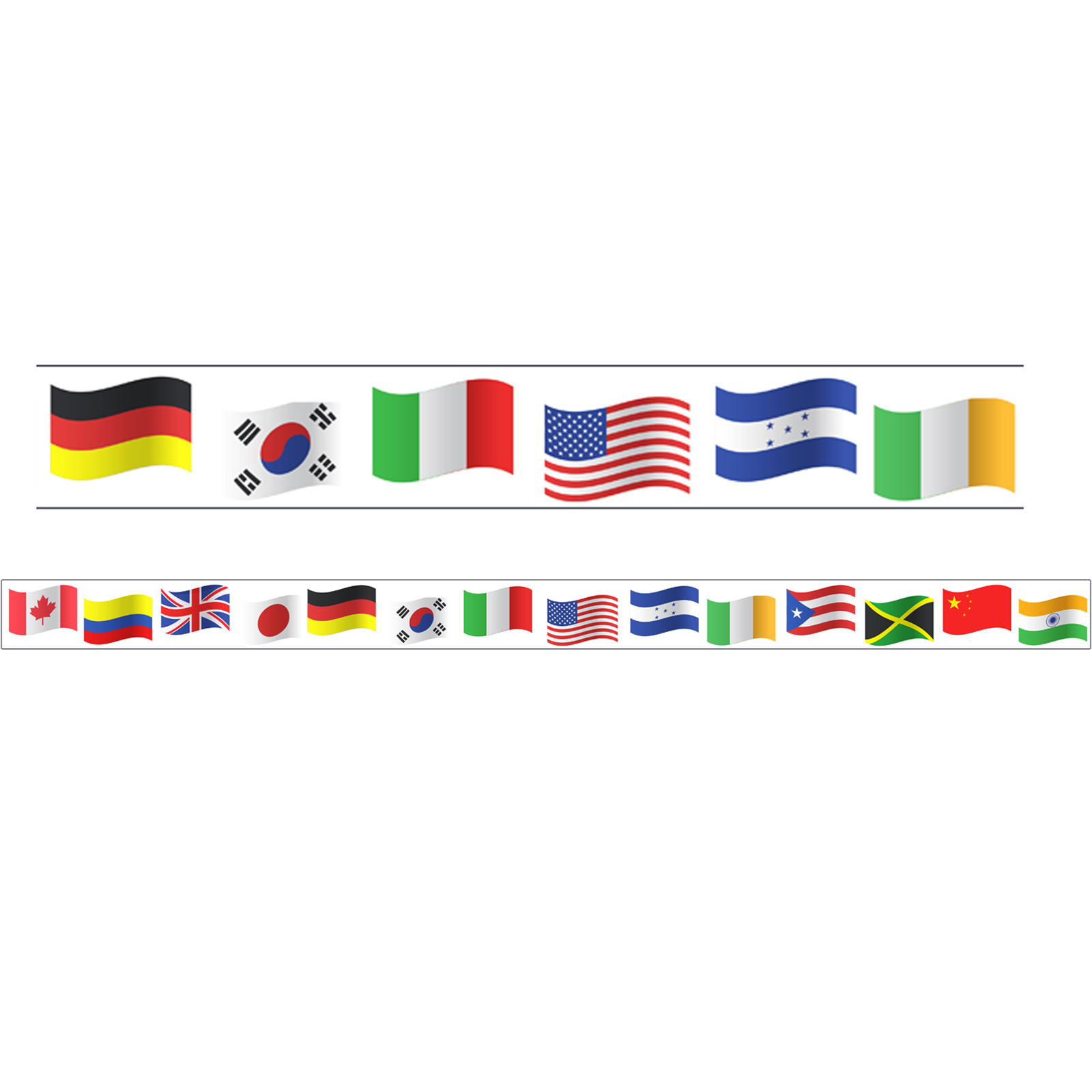 Magnetic Straight Borders/Trims, 1.5" x 24", World Flags Theme, Pack of 12