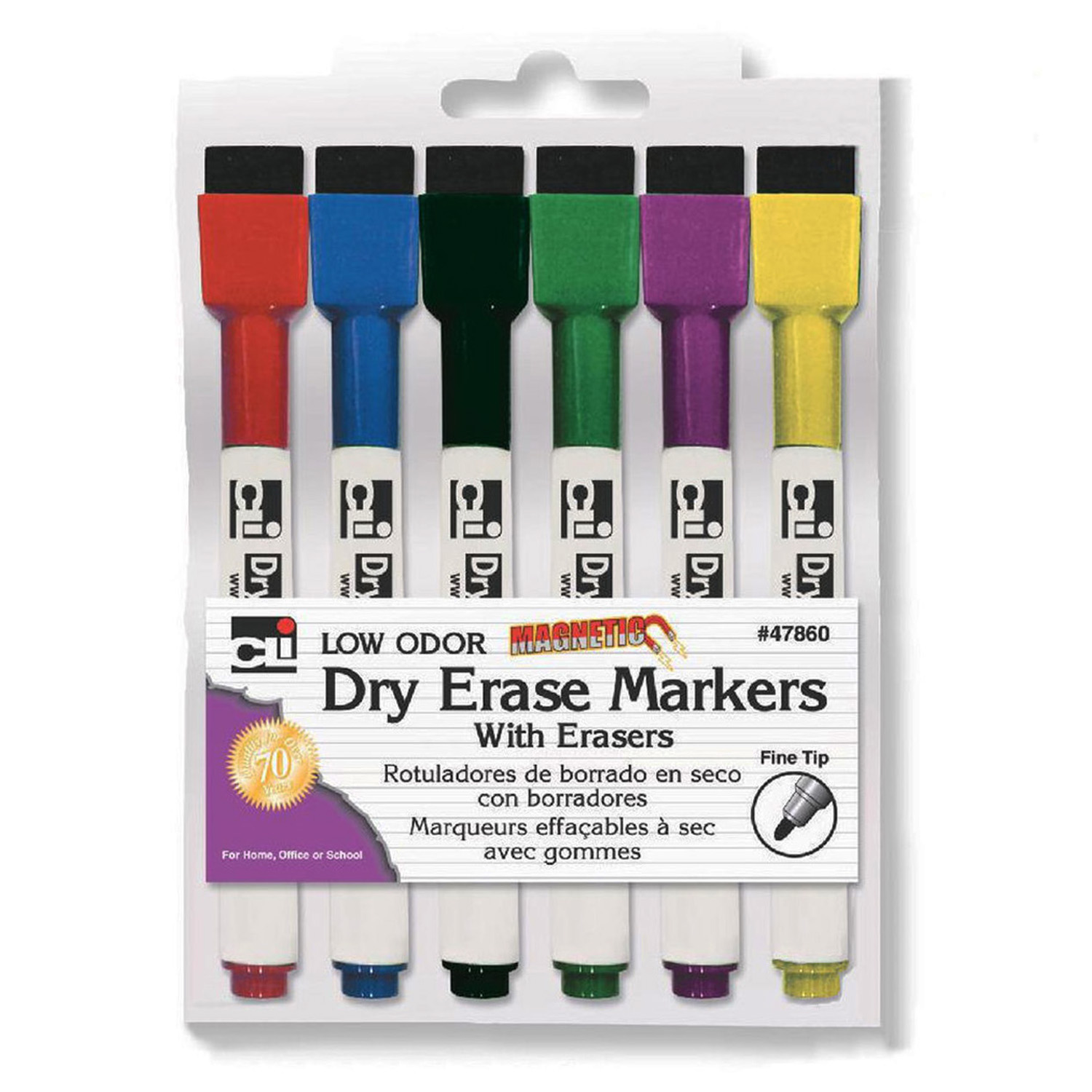 Magnetic Dry Erase Markers with Erasers, Pack of 6