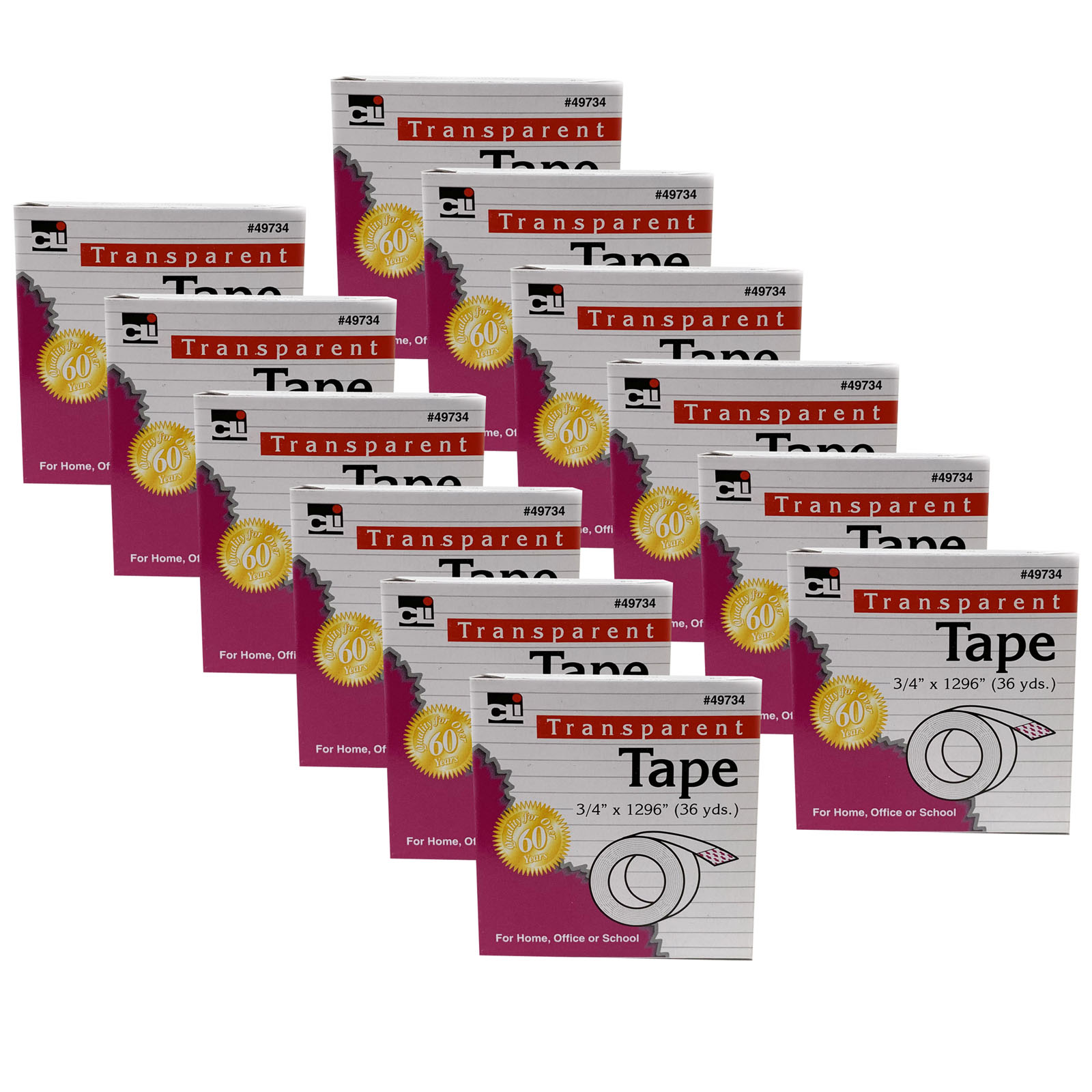 Tape - Transparent - 3/4" Wide x 1296" - 1" Core - 12 Rolls