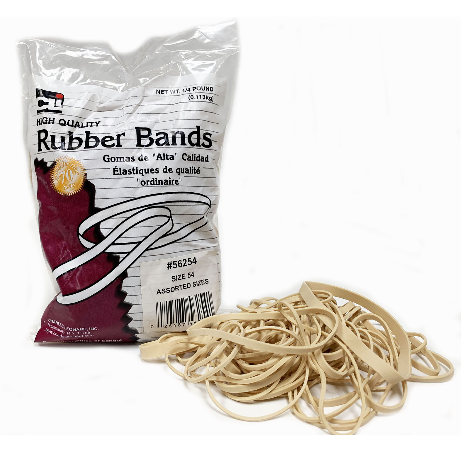 Rubber Bands, Assorted Sizes, 1/4 lb. Bag