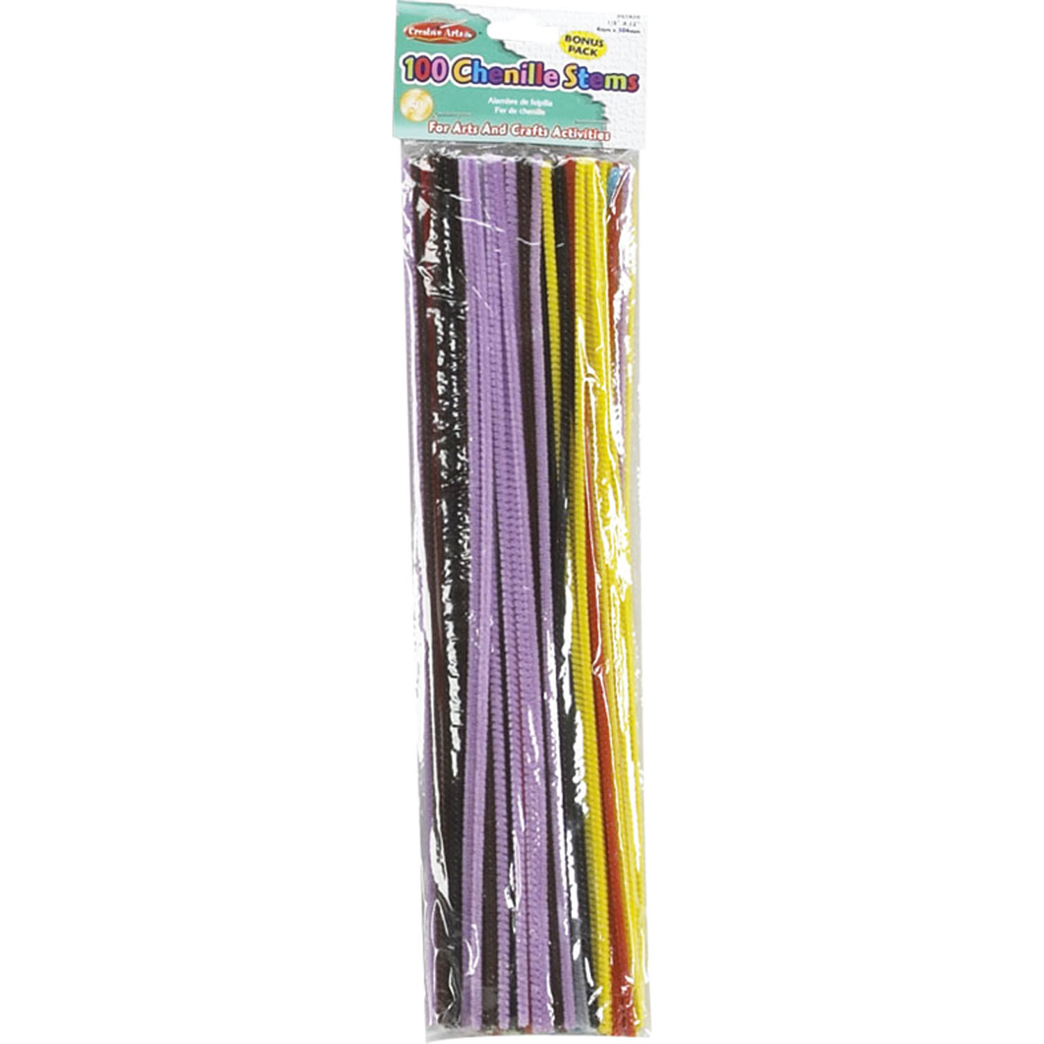 Creative Arts Chenille Stems, 4mm x 12", Assorted Colors, Bag of 100