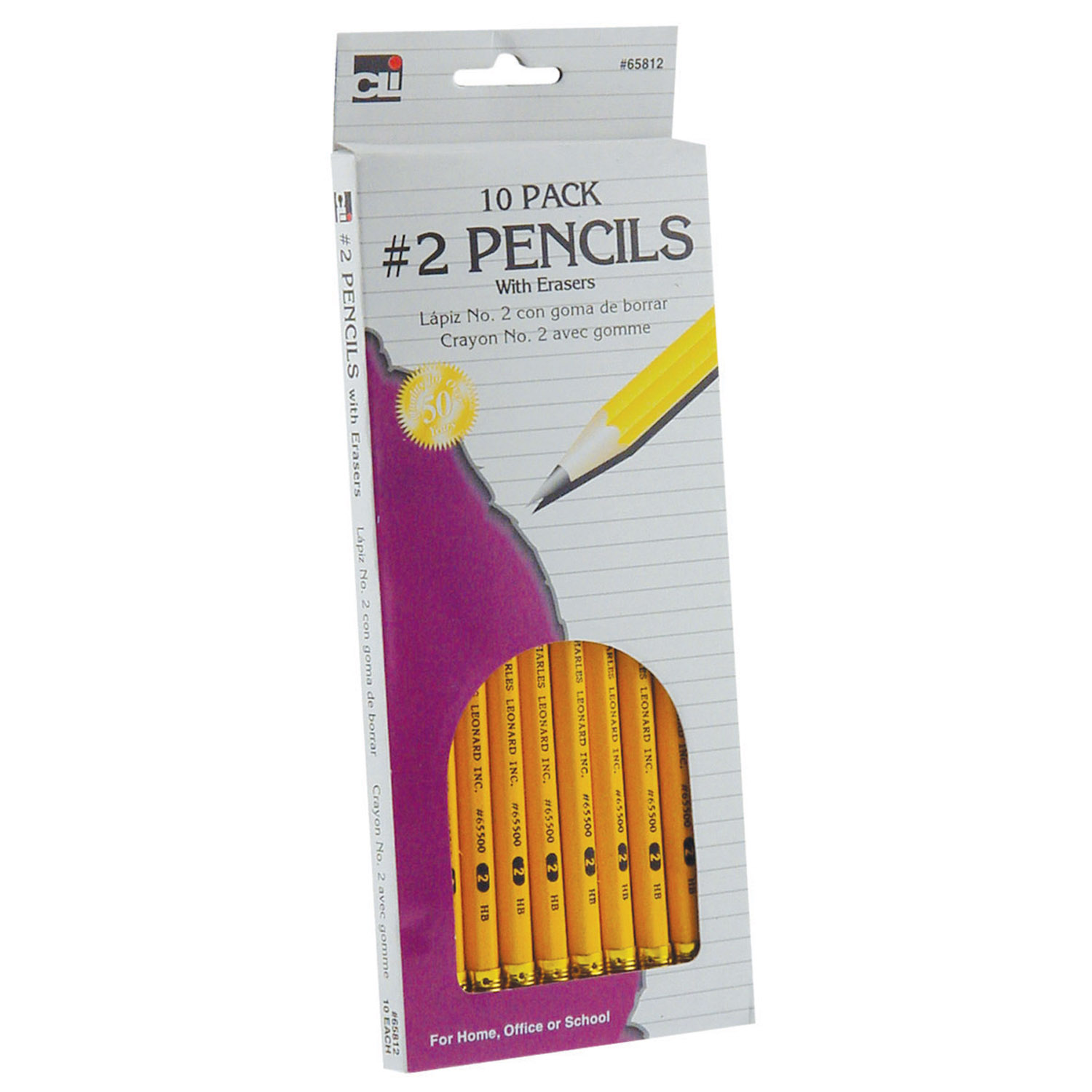 Pencil, #2, Yellow with Eraser, Box of 10