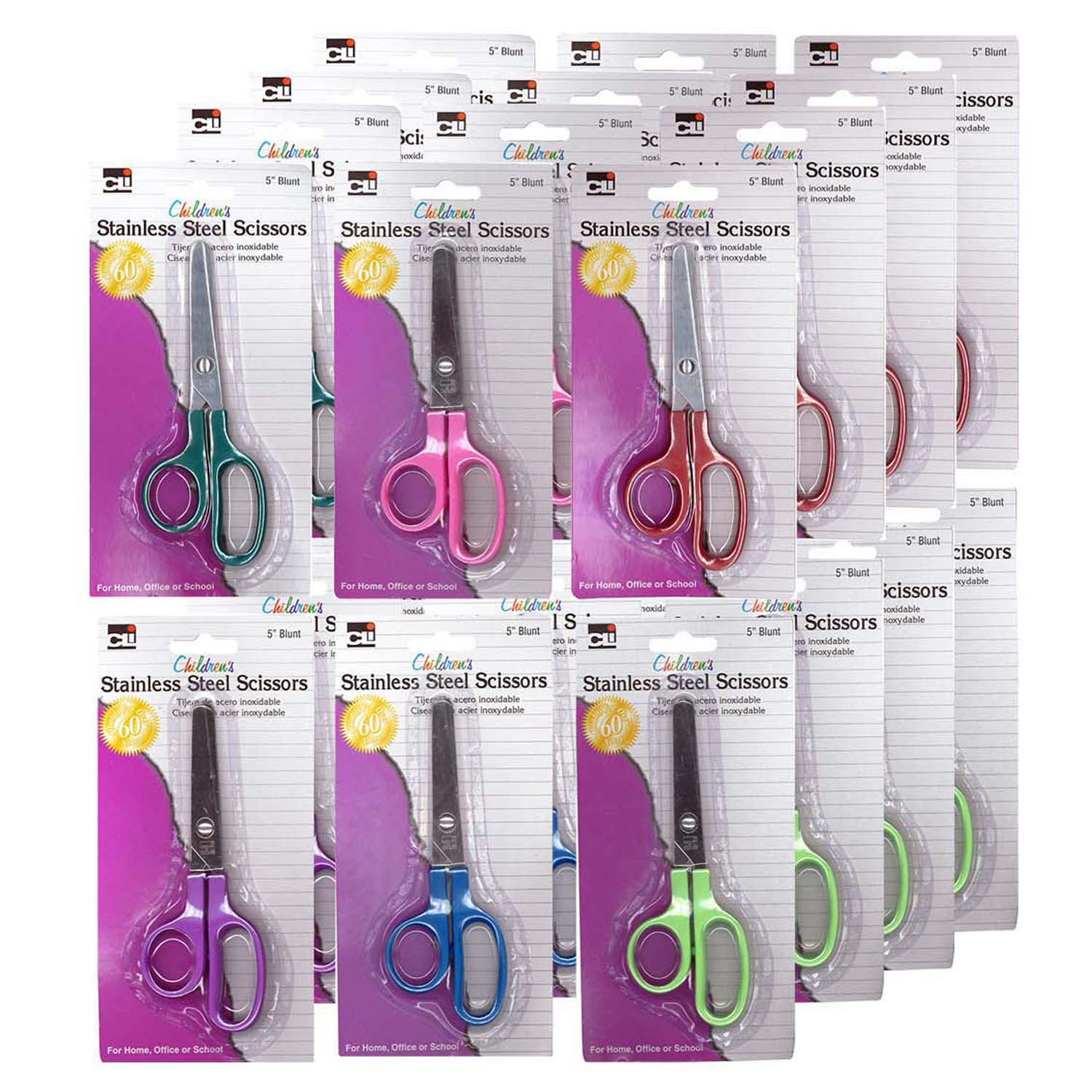 Children's 5" Scissors, Blunt Tip, Assorted Colors, Pack of 24