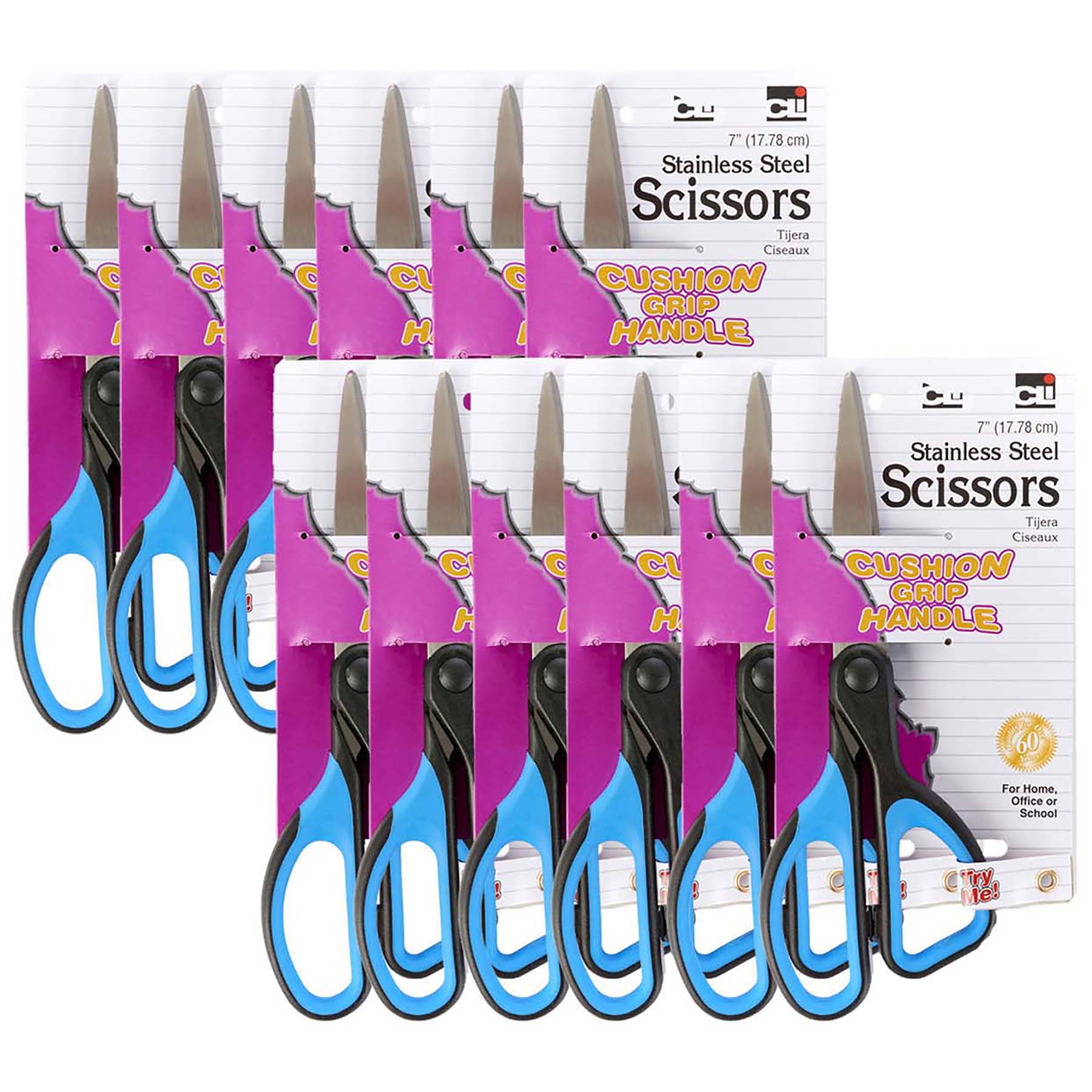 Cushion Grip 7" Scissors, Straight, Pack of 12