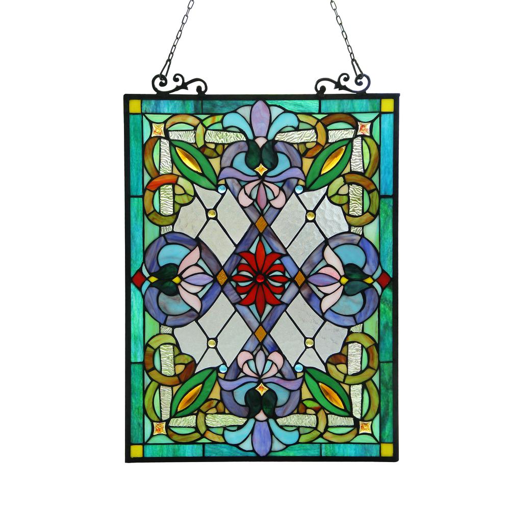 IZZY Tiffany-glass Victorian Window Panel 18x25.5