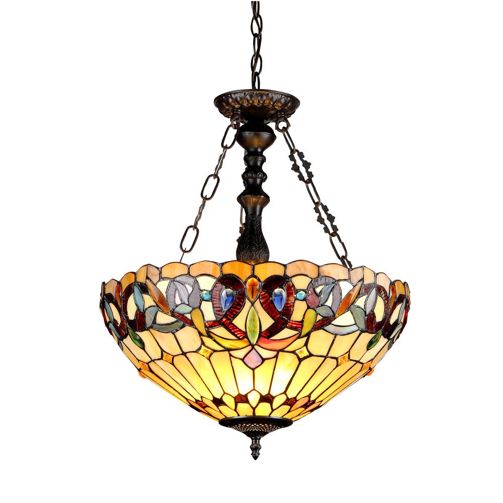 SERENITY Tiffany-style 3 Light Victorian Inverted Ceiling Pendant 18" Shade