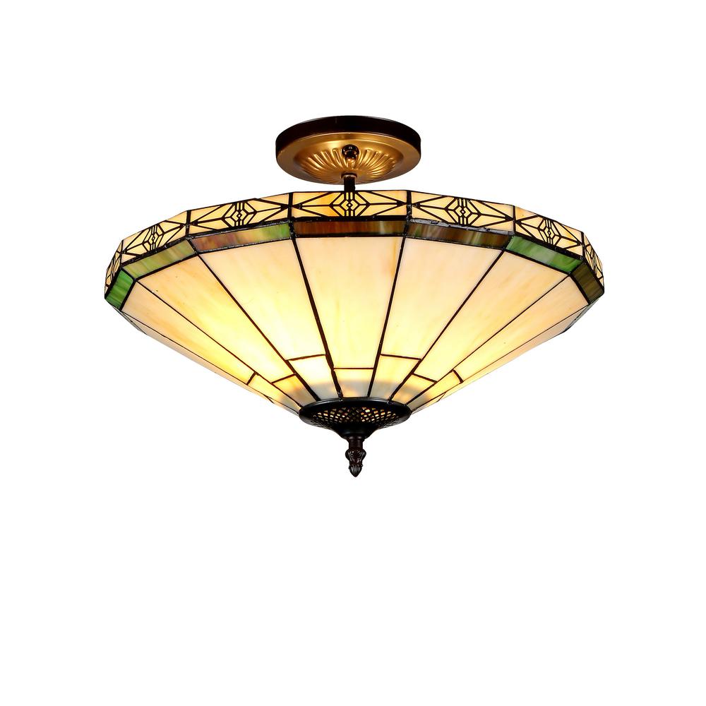 BELLE Tiffany-style 2 Light Mission Semi-flush Ceiling Fixture 16" Shade