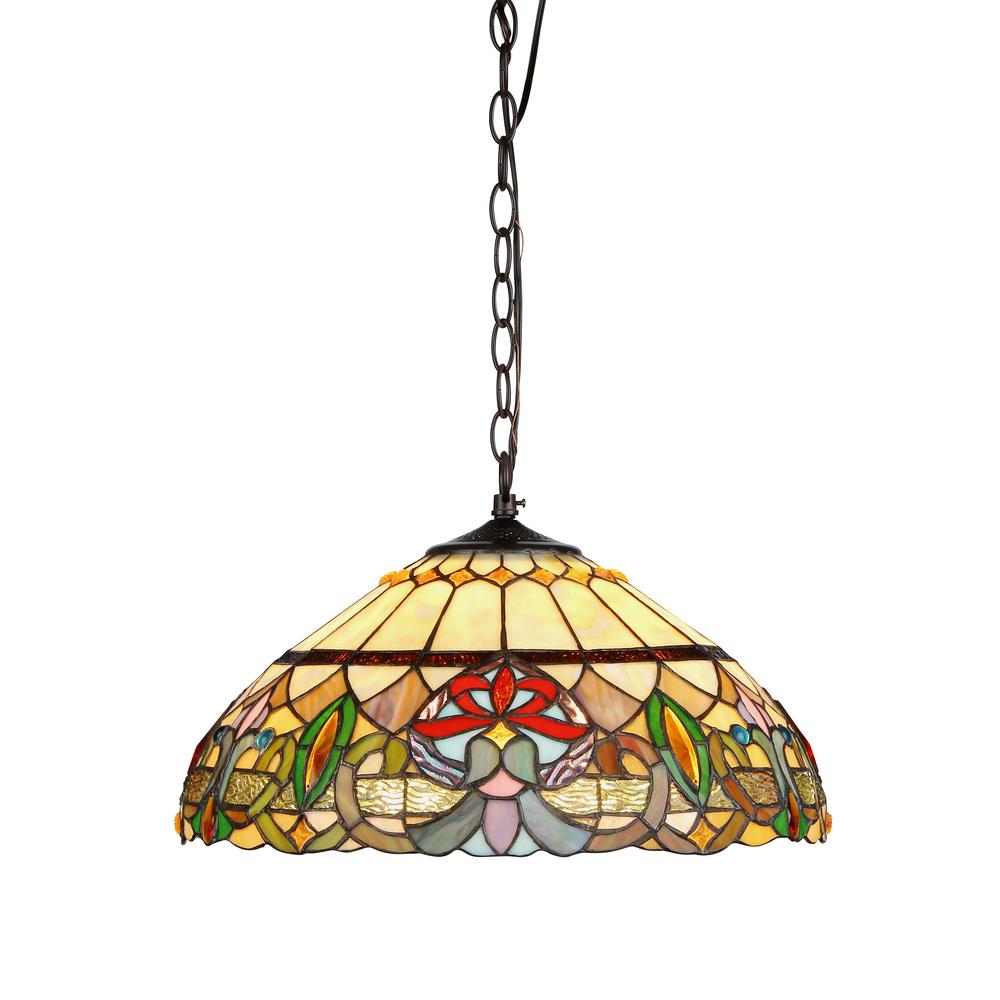 HESTER Tiffany-style 2 Light Victorian Ceiling Pendant Fixture 18" Shade