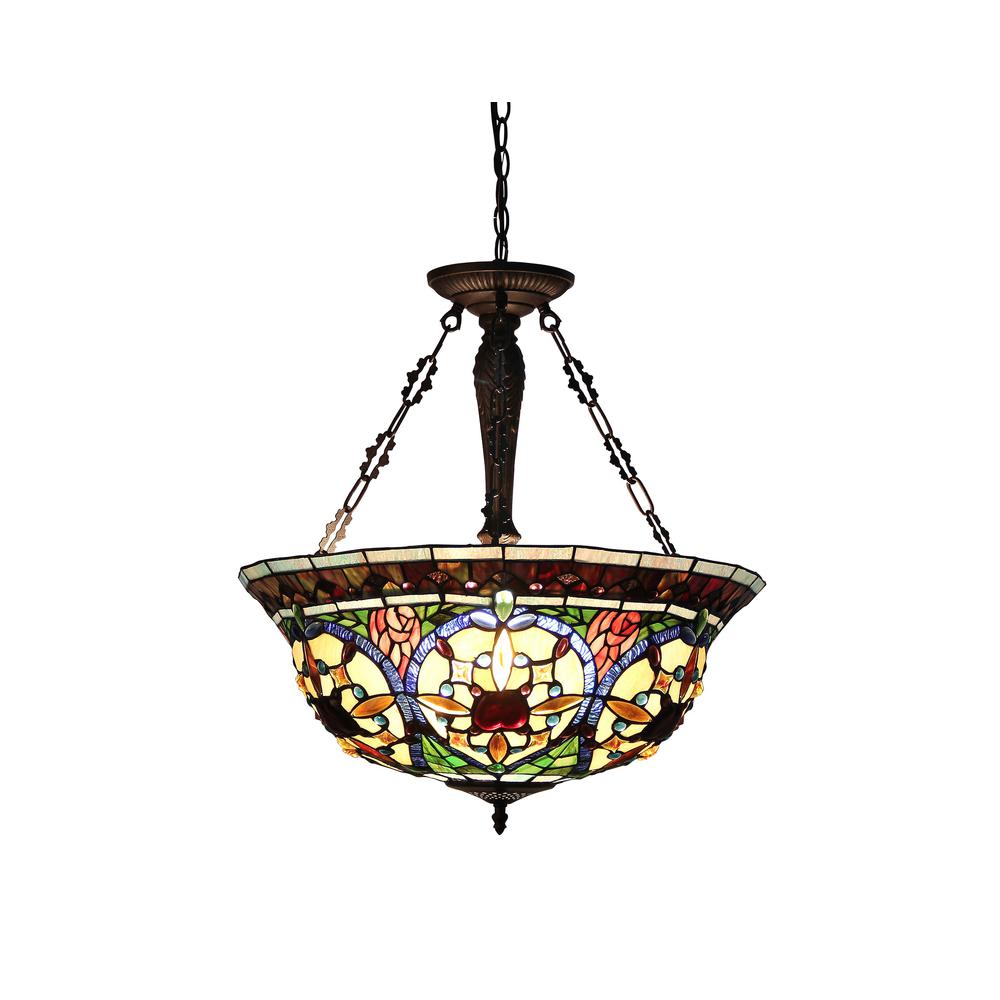 HARLAN Tiffany-style 3 Light Victorian Inverted Ceiling Pendant 22" Shade