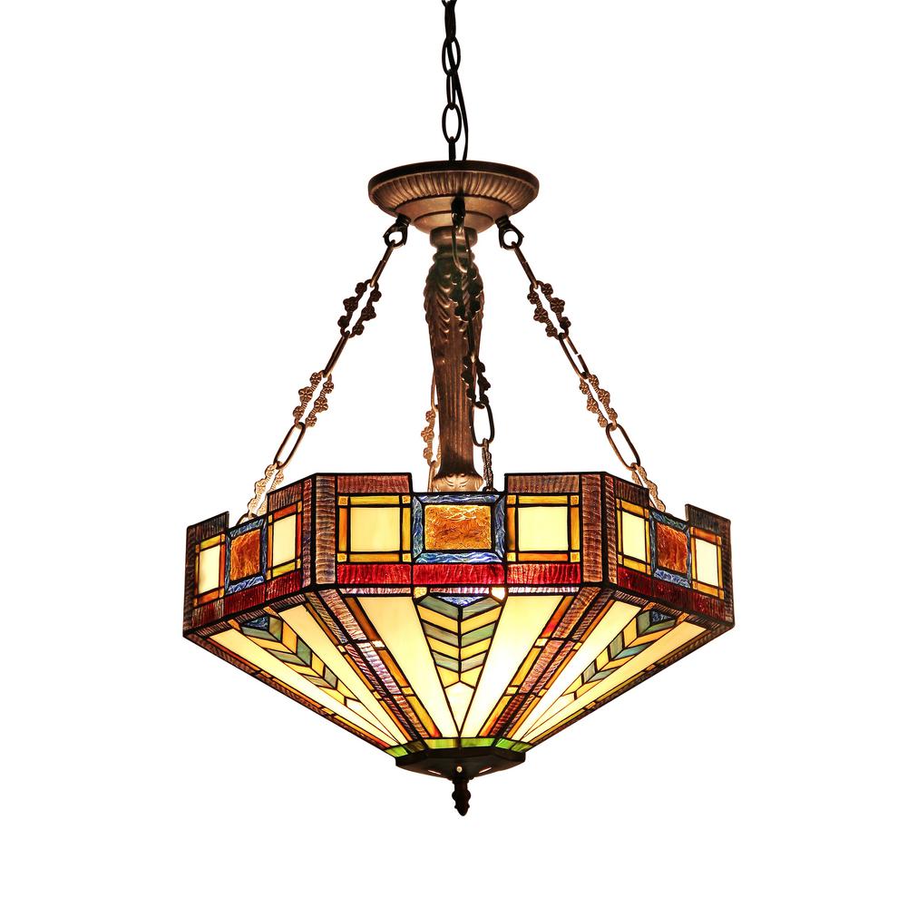 BAXTER Tiffany-style 3 Light Mission Inverted Ceiling Pendant Fixture 20" Shade