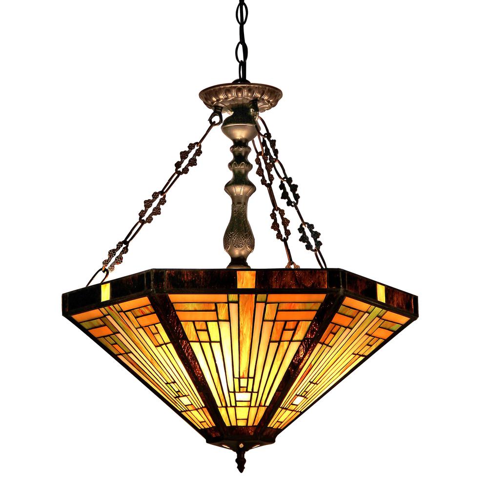 INNES Tiffany-style 3 Light Mission Inverted Ceiling Pendant Fixture 22" Shade