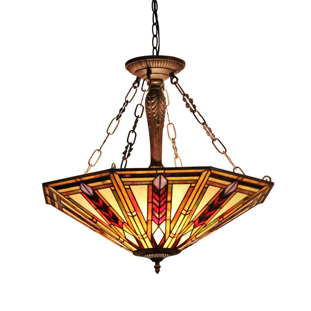 JAYDEN Tiffany-style 3 Light Mission Inverted Ceiling Pendant Fixture 25" Shade