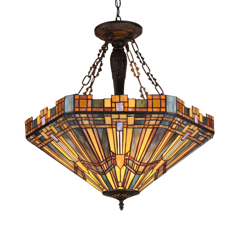 SAXON Tiffany-style 3 Light Mission Inverted Ceiling Pendant Fixture 24" Shade