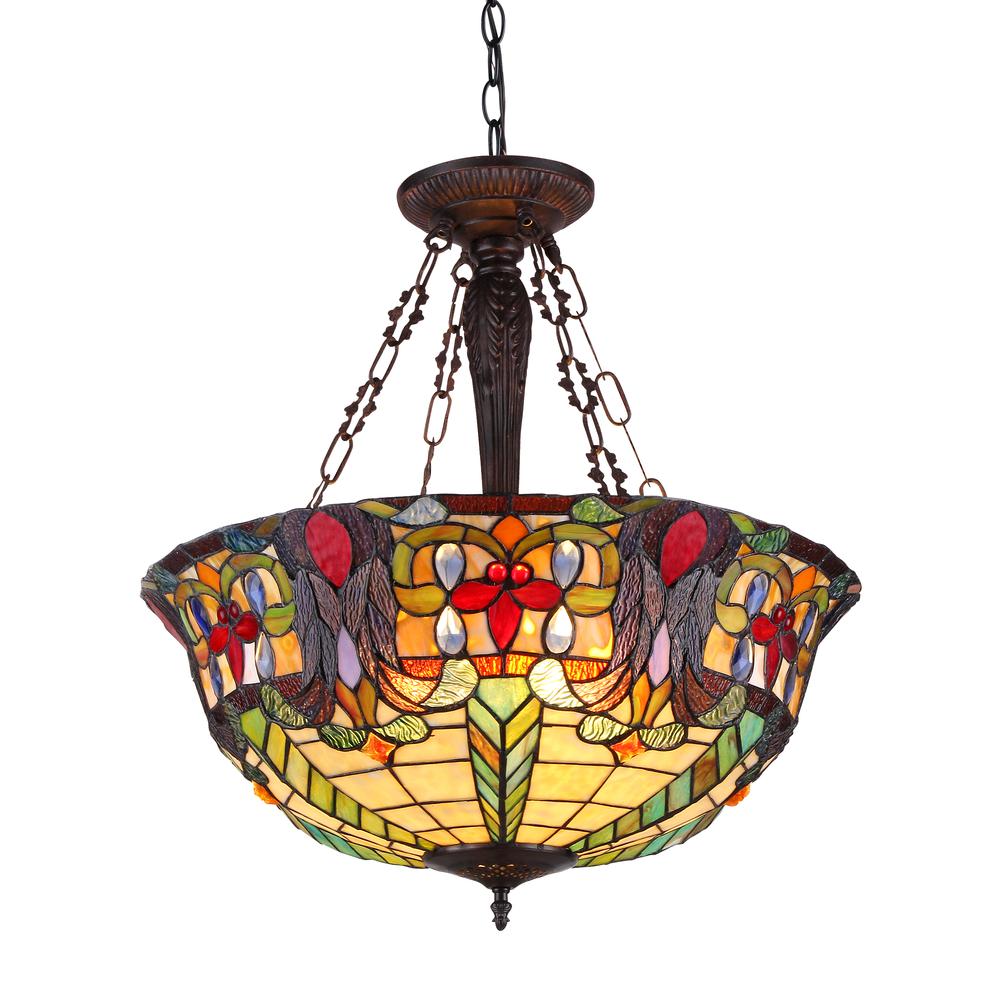 RILEY Tiffany-style 3 Light Victorian Inverted Ceiling Pendant Fixture 22" Shade