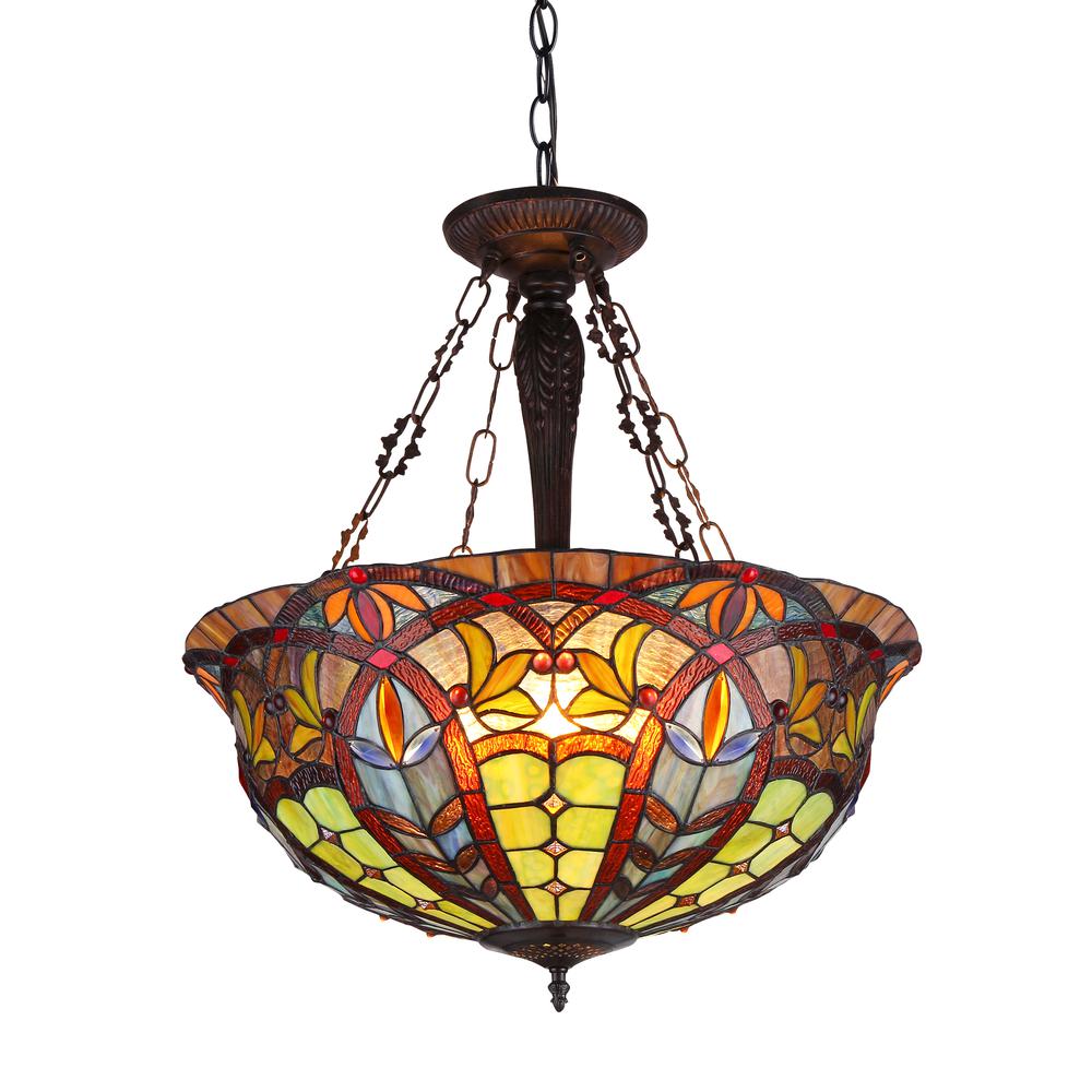 LORI Tiffany-style 3 Light Victorian Inverted Ceiling Pendant Fixture 22" Shade
