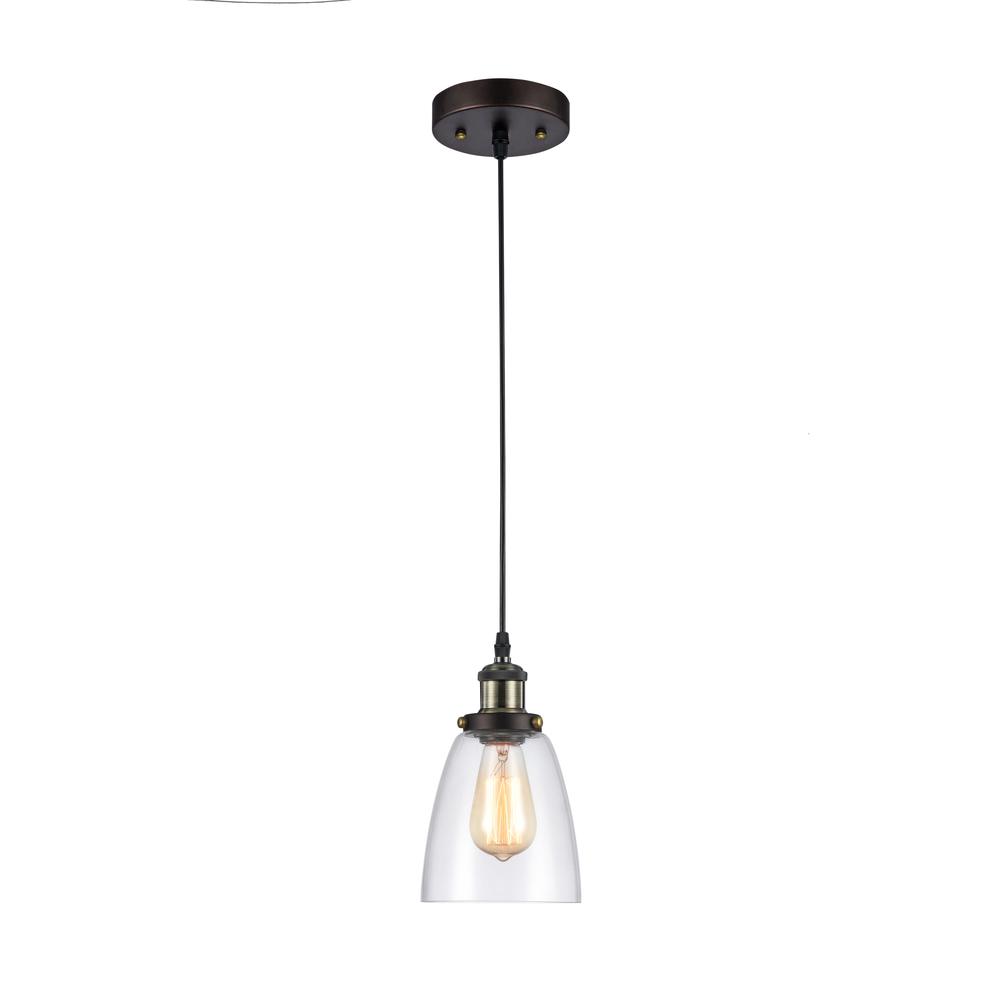 MANETTE Industrial-style 1 Light Rubbed Bronze Ceiling Mini Pendant 6" Shade