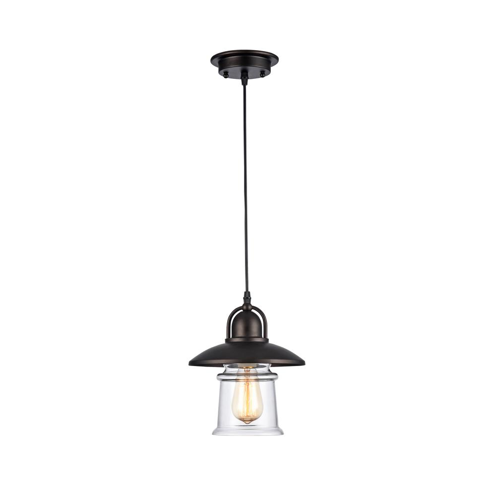 MANETTE Industrial-style 1 Light Rubbed Bronze Ceiling Mini Pendant 9" Shade